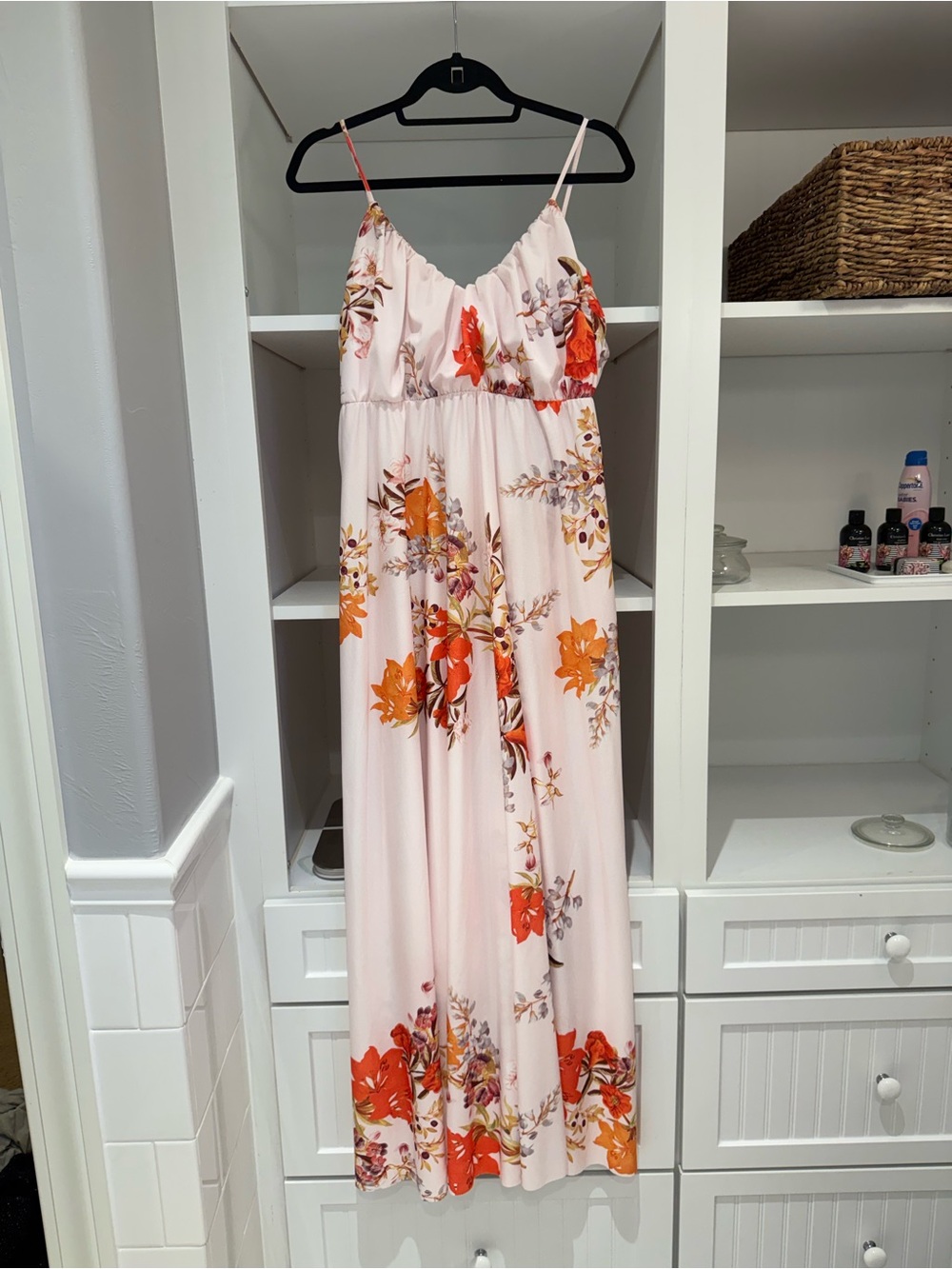 ASOS Pale Pink Floral Dress with Orange & Purple Accents